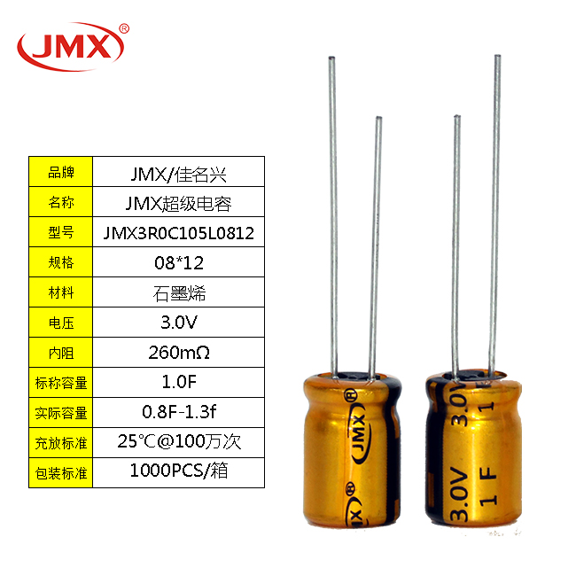 2.7V 1F引線單體<font color='red'>超級法拉電容</font>器規(guī)格8*12 圓柱形光盤刻度機電源